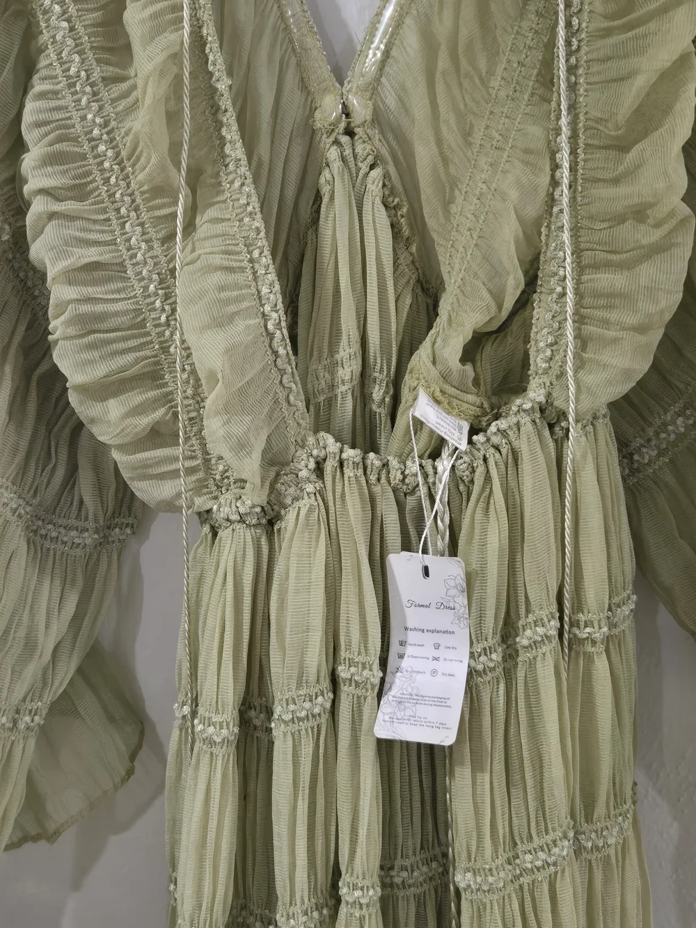 Flowy Sage Green Pleated Maxi Dress - Picture 12 of 12
